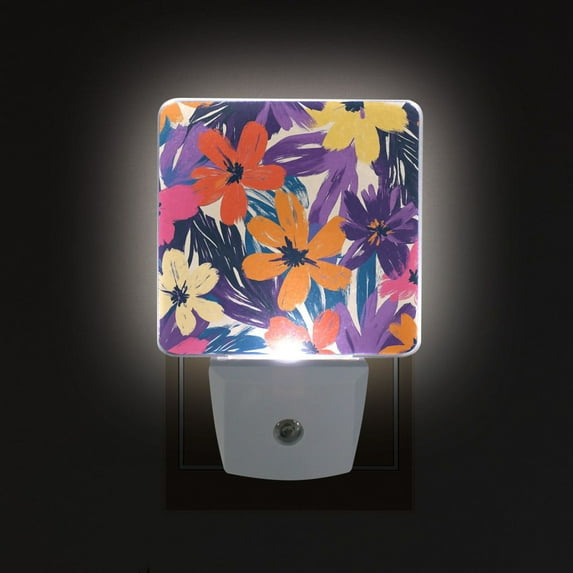Yayeee LED Night Light for The Home Plug in With Light Sensors 2 Pack, Colorful Painted Flowers Pattern