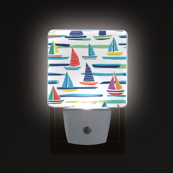 Yayeee LED Plug in Night Light for The Home with Auto Dusk to Dawn Light Sensors, 2 Pack, Colorful Sailboats