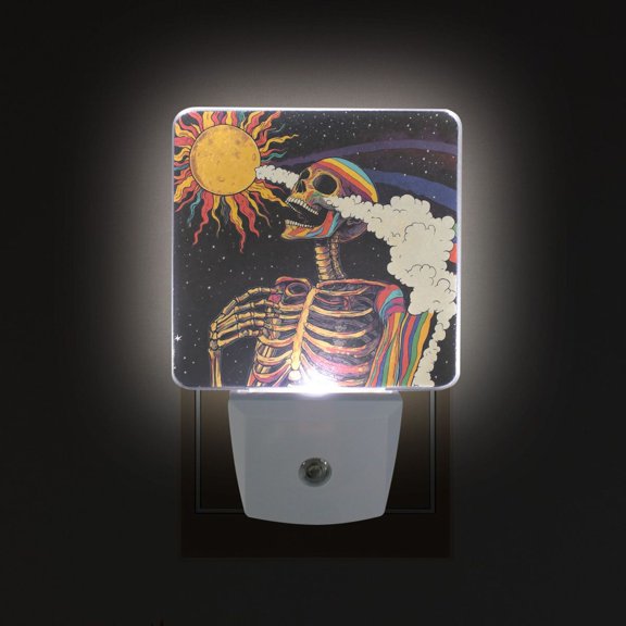 Yayeee LED Plug in Night Light for The Home with Auto Dusk to Dawn Light Sensors, 2 Pack, Colorful Skeleton with Cloud