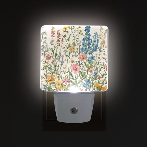Yayeee LED Plug in Night Light for The Home with Auto Dusk to Dawn Light Sensors, 2 Pack, Colorful Wildflowers