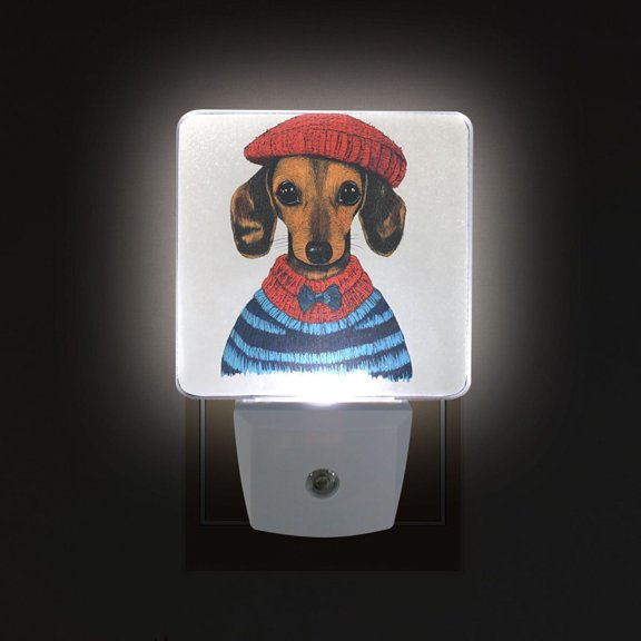 Yayeee LED Night Light for The Home Plug in With Light Sensors 2 Pack, Cute Dog Artist