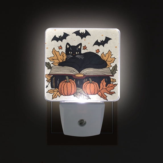 Yayeee LED Plug in Night Light for The Home with Auto Dusk to Dawn Light Sensors, 2 Pack, Cute Halloween Cat