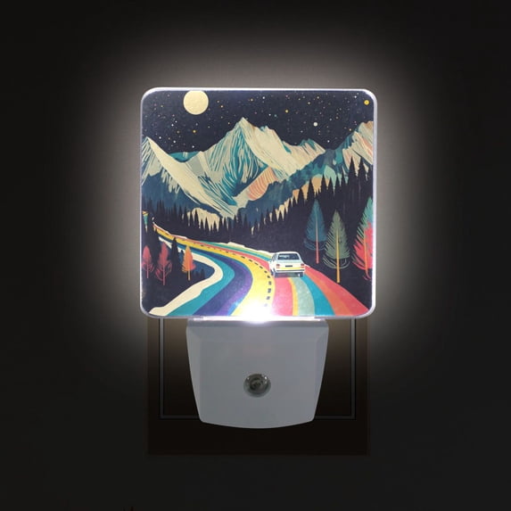 Yayeee LED Plug in Night Light for The Home with Auto Dusk to Dawn Light Sensors, 2 Pack, Evening Mountain Road