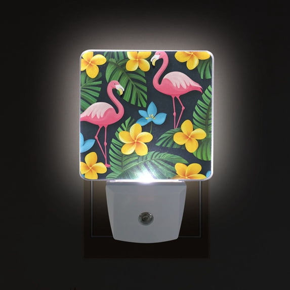 Yayeee LED Night Light for The Home Plug in With Light Sensors 2 Pack, Flamingo Floral Pattern