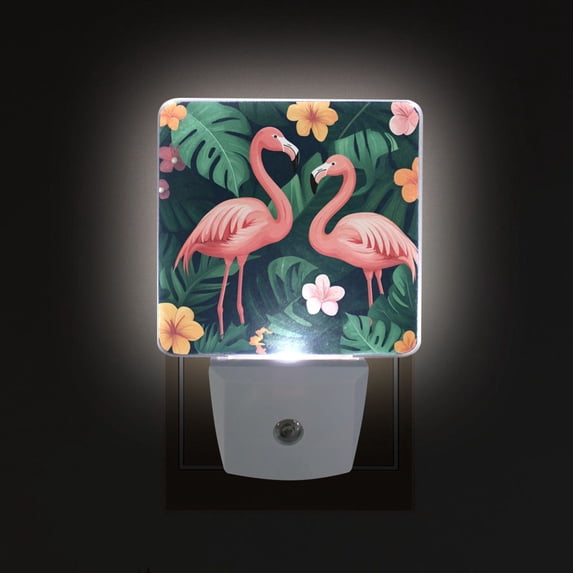 Yayeee LED Night Light for The Home Plug in With Light Sensors 2 Pack, Flamingo Leaves Pattern