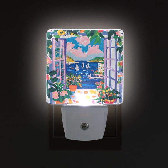 Yayeee LED Night Light for The Home Plug in With Light Sensors 2 Pack, Floral Window