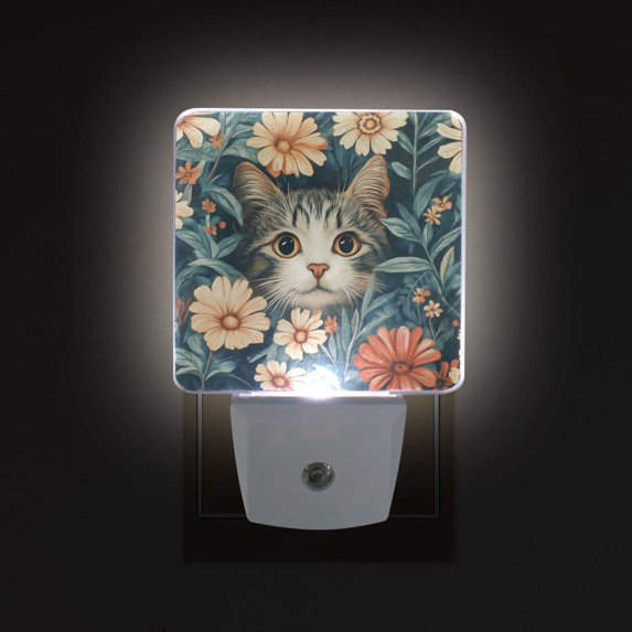 Yayeee LED Night Light for The Home Plug in With Light Sensors 2 Pack, Flowers Cat