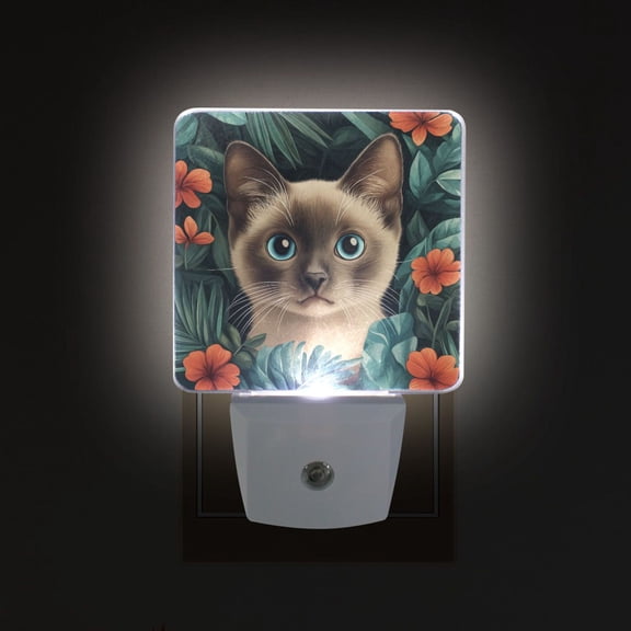 Yayeee LED Plug in Night Light for The Home with Auto Dusk to Dawn Light Sensors, 2 Pack, Flowers and Cat