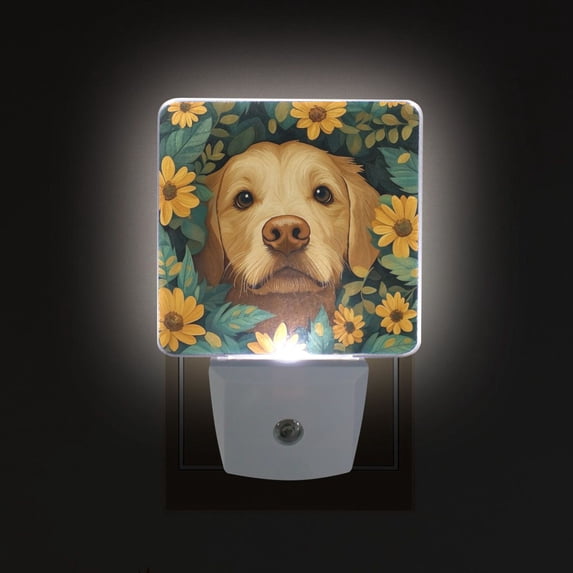 Yayeee LED Plug in Night Light for The Home with Auto Dusk to Dawn Light Sensors, 2 Pack, Flowers and Dog
