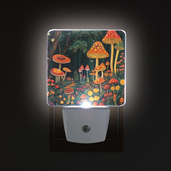 Yayeee LED Plug in Night Light for The Home with Auto Dusk to Dawn Light Sensors, 2 Pack, Forest Mushroom