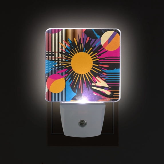 Yayeee LED Plug in Night Light for The Home with Auto Dusk to Dawn Light Sensors, 2 Pack, Futuristic Circles