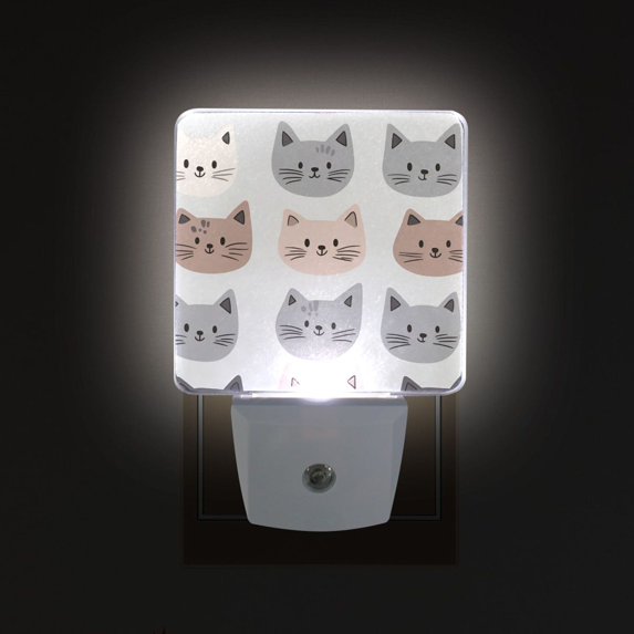Yayeee LED Night Light for The Home Plug in With Light Sensors 2 Pack, Gray Cat Pattern