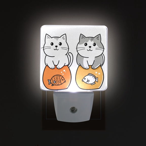 Yayeee LED Plug in Night Light for The Home with Auto Dusk to Dawn Light Sensors, 2 Pack, Gray Cute Cat