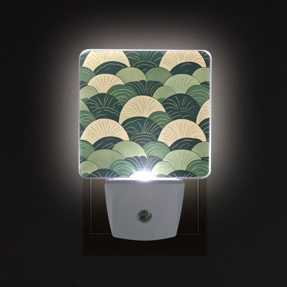 Yayeee LED Plug in Night Light for The Home with Auto Dusk to Dawn Light Sensors, 2 Pack, Green Abstract Shapes