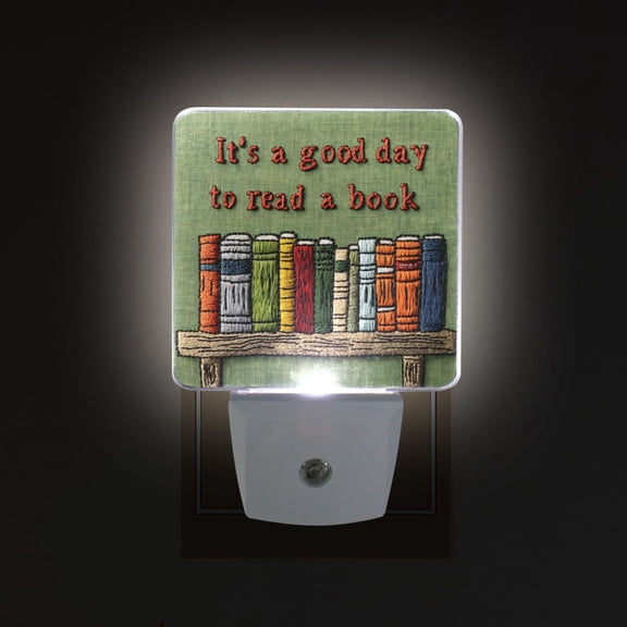 Yayeee LED Night Light for The Home Plug in With Light Sensors 2 Pack, Green Book Shelf