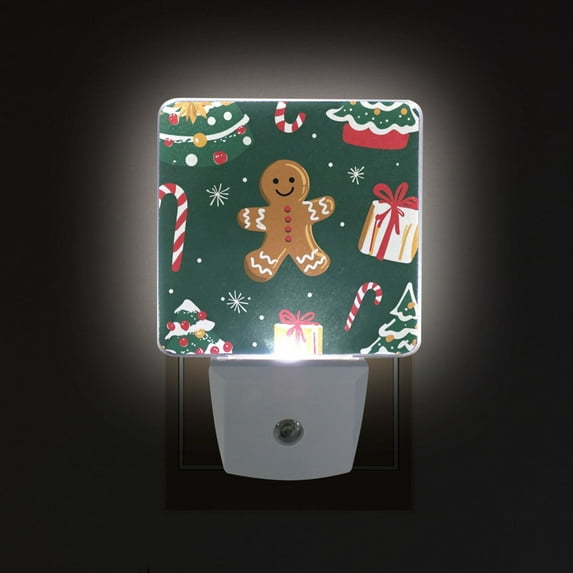 Yayeee LED Night Light for The Home Plug in With Light Sensors 2 Pack, Green Christmas Gingerbread