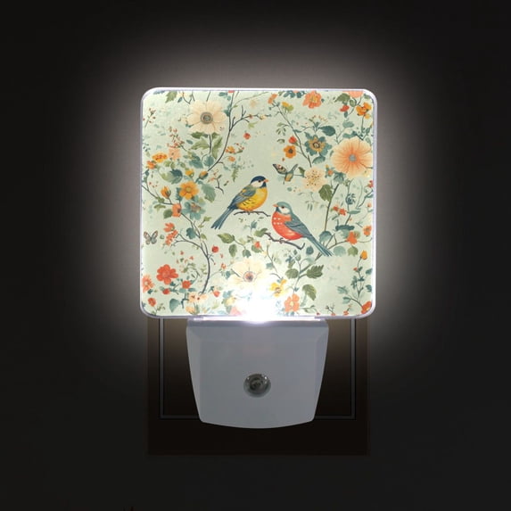Yayeee LED Plug in Night Light for The Home with Auto Dusk to Dawn Light Sensors, 2 Pack, Green Floral Pattern