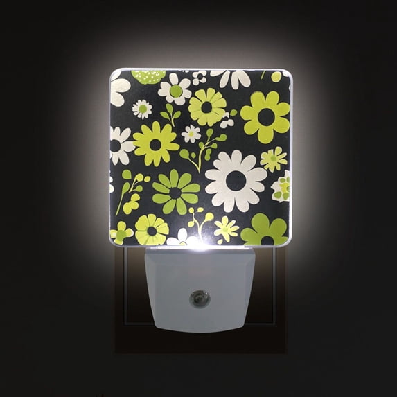 Yayeee LED Plug in Night Light for The Home with Auto Dusk to Dawn Light Sensors, 2 Pack, Green Flower Pattern