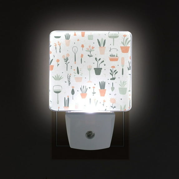 Yayeee LED Night Light for The Home Plug in With Light Sensors 2 Pack, Green Garden Pattern