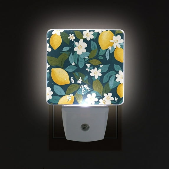 Yayeee LED Night Light for The Home Plug in With Light Sensors 2 Pack, Green Lemon Leaves