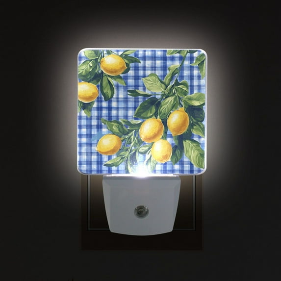 Yayeee LED Plug in Night Light for The Home with Auto Dusk to Dawn Light Sensors, 2 Pack, Green Lemon Plaid
