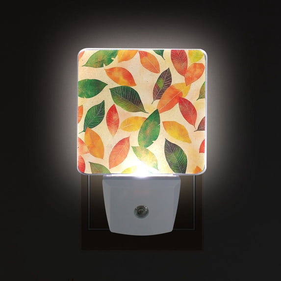 Yayeee LED Plug in Night Light for The Home with Auto Dusk to Dawn Light Sensors, 2 Pack, Green Retro Autumn Leaves
