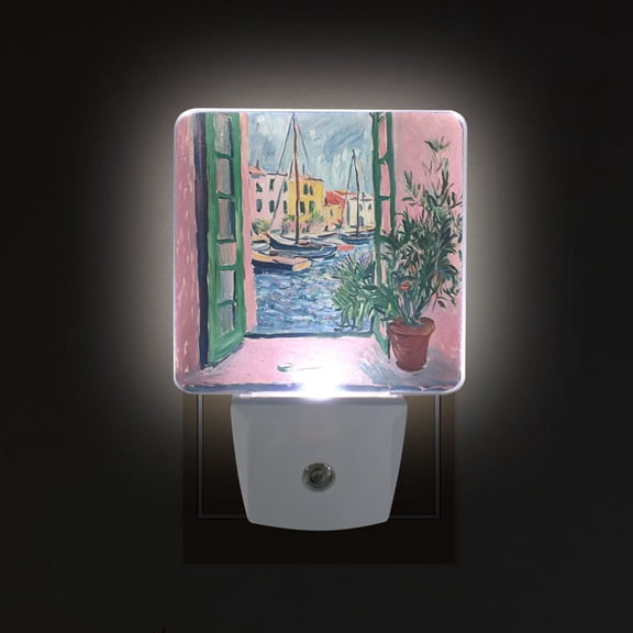 Yayeee LED Night Light for The Home Plug in With Light Sensors 2 Pack, Green Window Sea