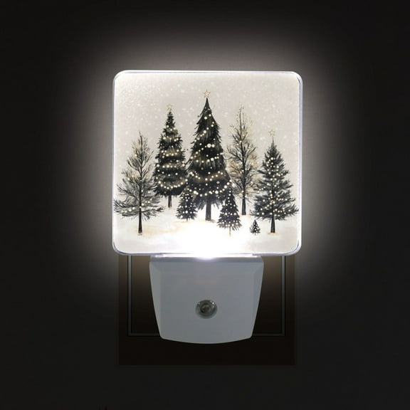 Yayeee LED Night Light for The Home Plug in With Light Sensors 2 Pack, Hand Drawn Christmas Trees