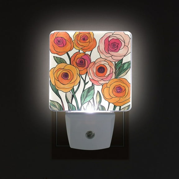 Yayeee LED Night Light for The Home Plug in With Light Sensors 2 Pack, Hand Drawn Floral