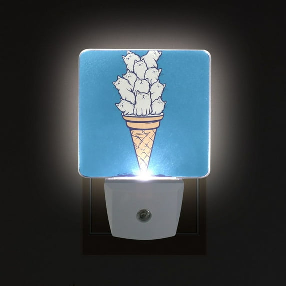 Yayeee LED Plug in Night Light for The Home with Auto Dusk to Dawn Light Sensors, 2 Pack, Ice Cream Cat