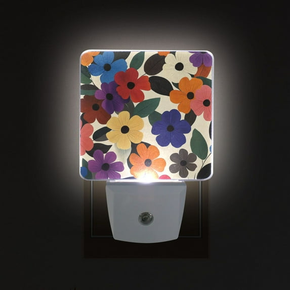 Yayeee LED Night Light for The Home Plug in With Light Sensors 2 Pack, Large Colorful Flowers Pattern