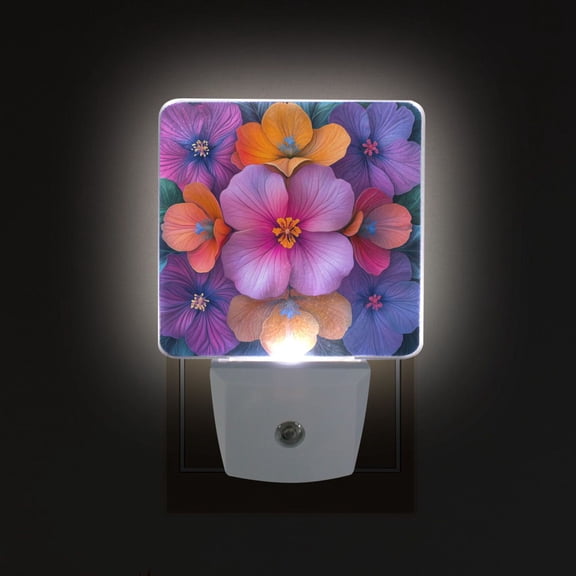 Yayeee LED Night Light for The Home Plug in With Light Sensors 2 Pack, Large Purple Flowers