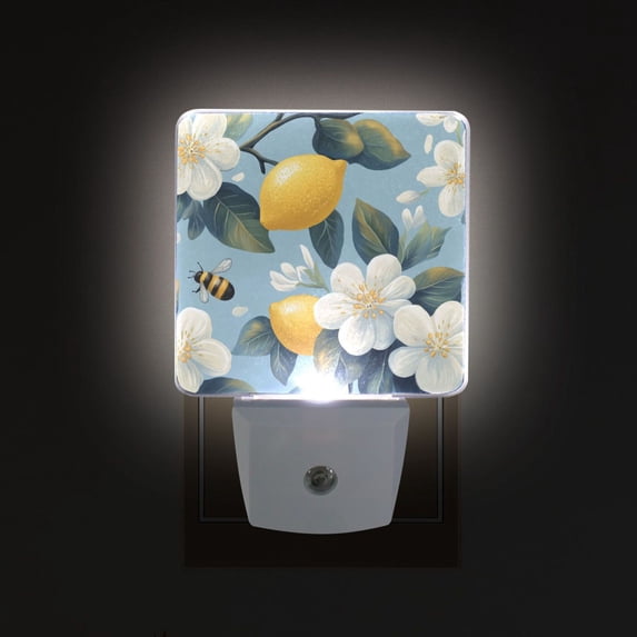 Yayeee LED Plug in Night Light for The Home with Auto Dusk to Dawn Light Sensors, 2 Pack, Lemon Pattern