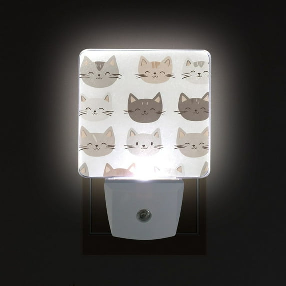 Yayeee LED Night Light for The Home Plug in With Light Sensors 2 Pack, Light Gray Cat Pattern