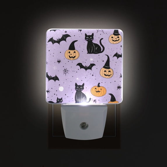 Yayeee LED Plug in Night Light for The Home with Auto Dusk to Dawn Light Sensors, 2 Pack, Light Purple Halloween Black Cat