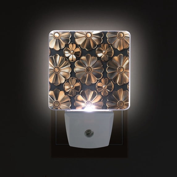 Yayeee LED Plug in Night Light for The Home with Auto Dusk to Dawn Light Sensors, 2 Pack, Metallic Flower