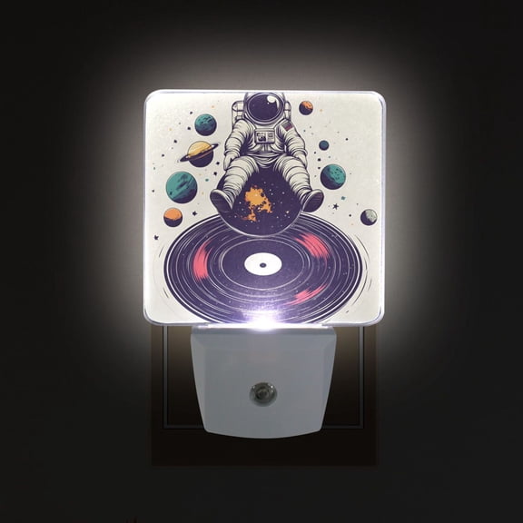 Yayeee LED Plug in Night Light for The Home with Auto Dusk to Dawn Light Sensors, 2 Pack, Orange Astronaut Planet
