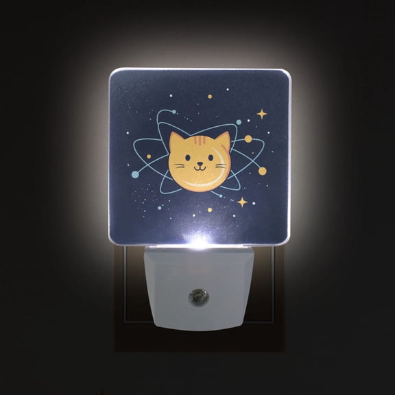Yayeee LED Night Light for The Home Plug in With Light Sensors 2 Pack, Orange Cat Planet