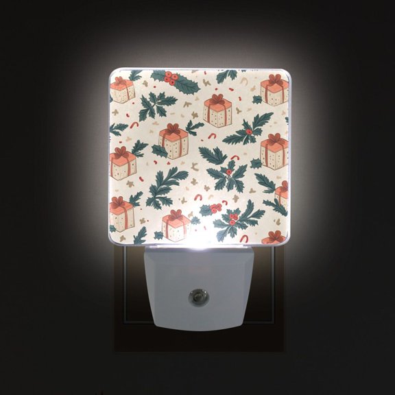 Yayeee LED Plug in Night Light for The Home with Auto Dusk to Dawn Light Sensors, 2 Pack, Orange Christmas Box Pattern
