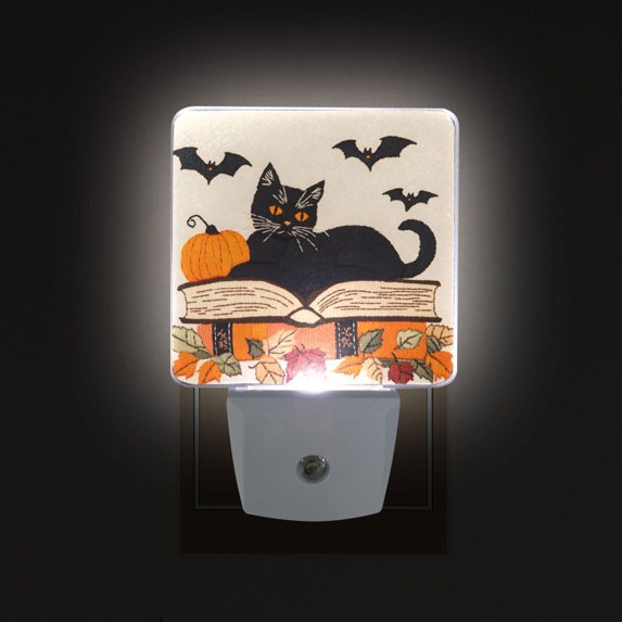 Yayeee LED Plug in Night Light for The Home with Auto Dusk to Dawn Light Sensors, 2 Pack, Orange Halloween Cat
