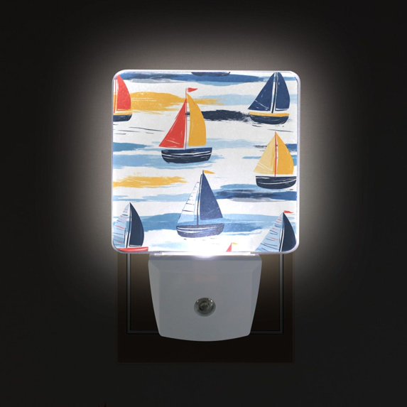 Yayeee LED Plug in Night Light for The Home with Auto Dusk to Dawn Light Sensors, 2 Pack, Orange Hand Drawn Sailboats