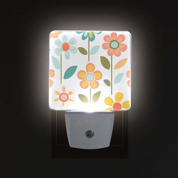 Yayeee LED Plug in Night Light for The Home with Auto Dusk to Dawn Light Sensors, 2 Pack, Orange Retro Flower