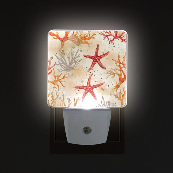 Yayeee LED Night Light for The Home Plug in With Light Sensors 2 Pack, Orange Starfish