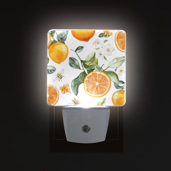 Yayeee LED Plug in Night Light for The Home with Auto Dusk to Dawn Light Sensors, 2 Pack, Orange Watercolor Bees