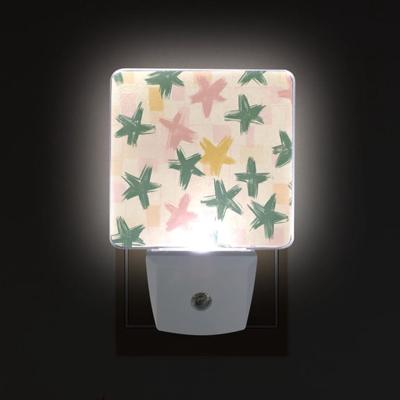 Yayeee LED Plug in Night Light for The Home with Auto Dusk to Dawn Light Sensors, 2 Pack, Pastel Pink Stars