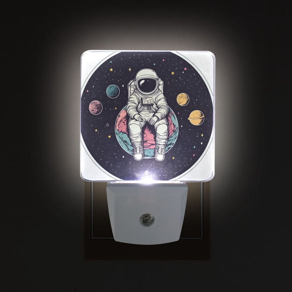 Yayeee LED Night Light for The Home Plug in With Light Sensors 2 Pack, Pink Astronaut Planet