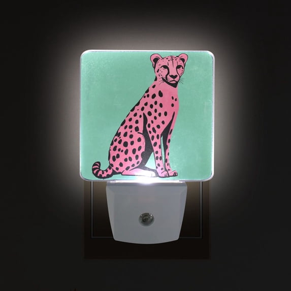 Yayeee LED Plug in Night Light for The Home with Auto Dusk to Dawn Light Sensors, 2 Pack, Pink Cheetah