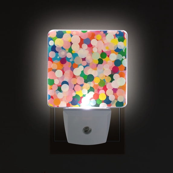 Yayeee LED Plug in Night Light for The Home with Auto Dusk to Dawn Light Sensors, 2 Pack, Pink Colorful Circles