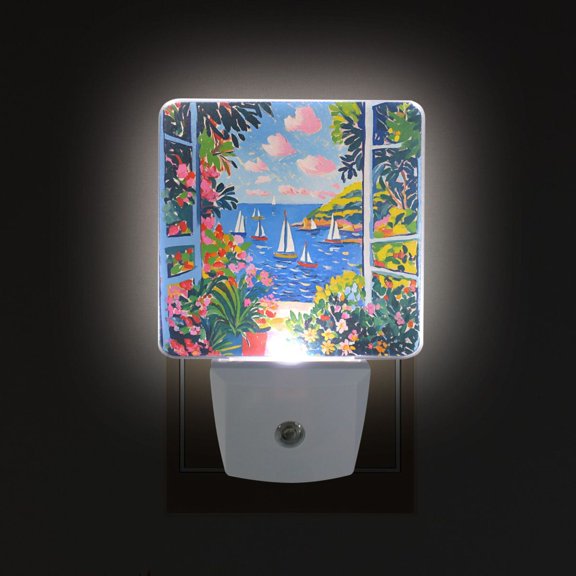 Yayeee LED Night Light for The Home Plug in With Light Sensors 2 Pack, Pink Floral Window