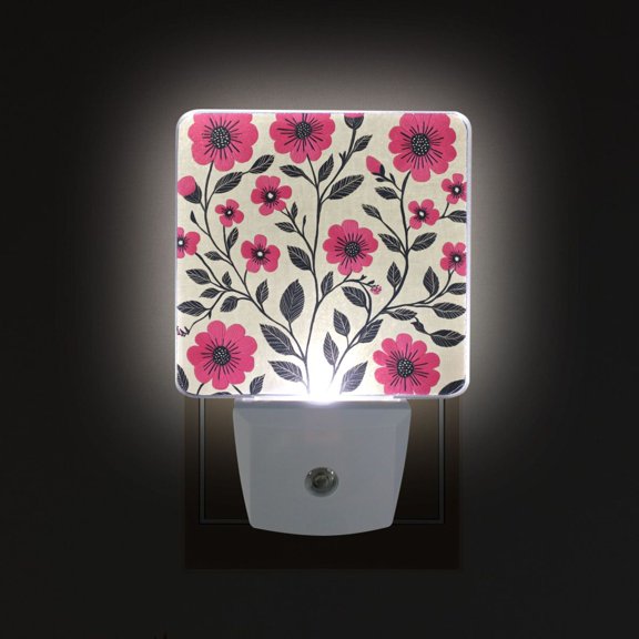 Yayeee LED Night Light for The Home Plug in With Light Sensors 2 Pack, Pink Flowers